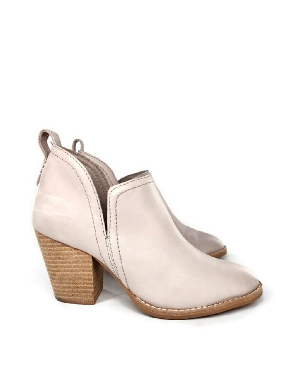 Jeffrey Campbell Rosalee Beige Leather Split-Shaft Pull-On Block Heel Ankle Boot - Picture 4 of 15